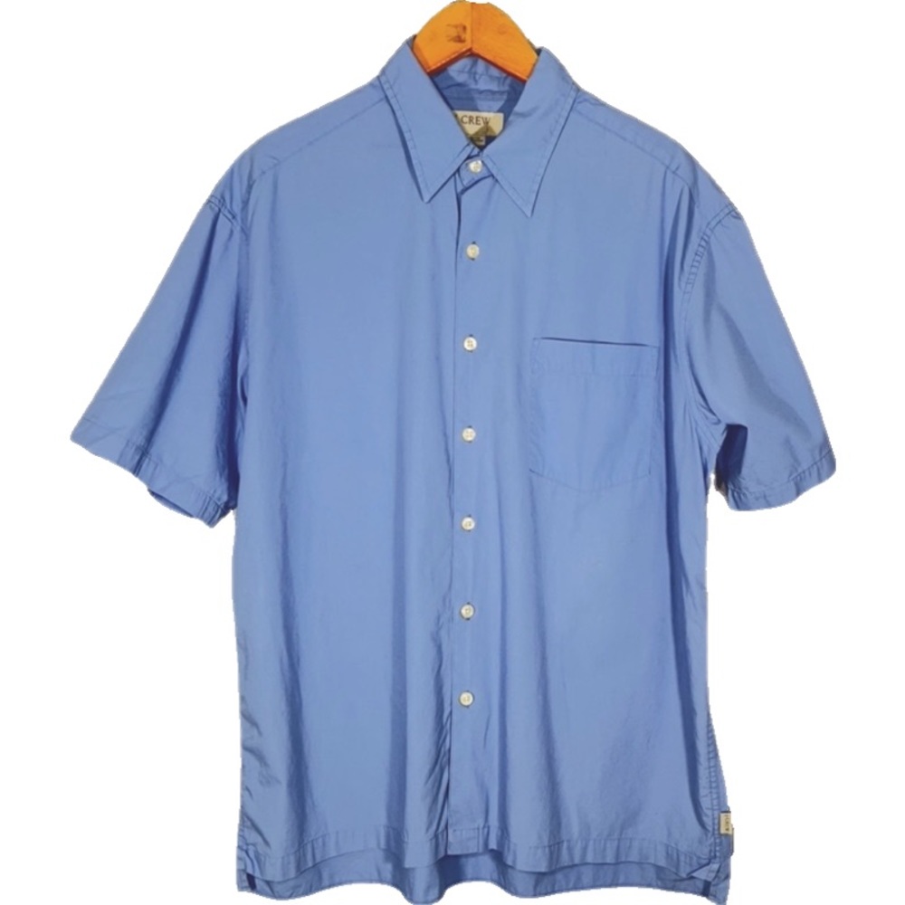 J.Crew Blue Short Sleeved Casual Button Down Shirt L 100% Cotton Bold